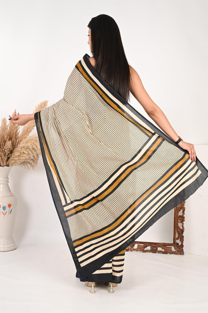 Conference Queen - Handblock Print Natural Dyed - Mulmul Cotton Saree