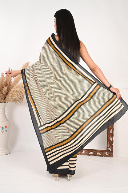 Conference Queen - Handblock Print Natural Dyed - Mulmul Cotton Saree