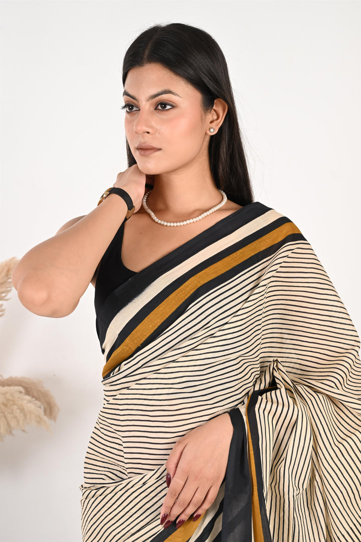 Conference Queen - Handblock Print Natural Dyed - Mulmul Cotton Saree