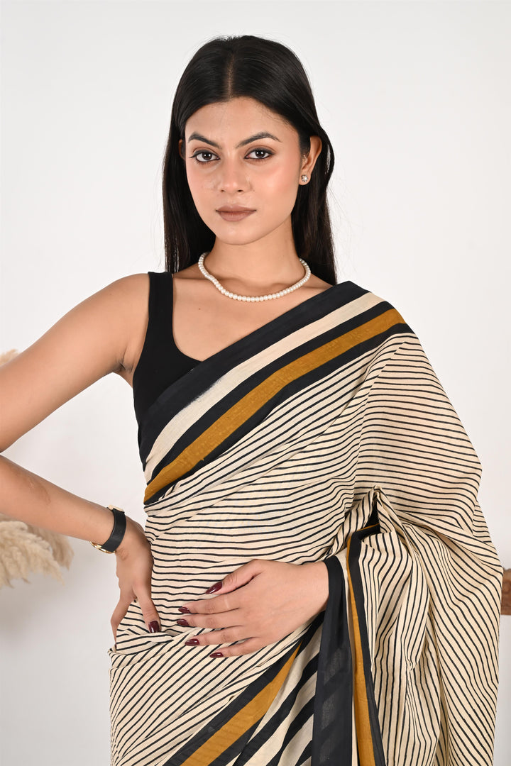 Conference Queen - Handblock Print Natural Dyed - Mulmul Cotton Saree