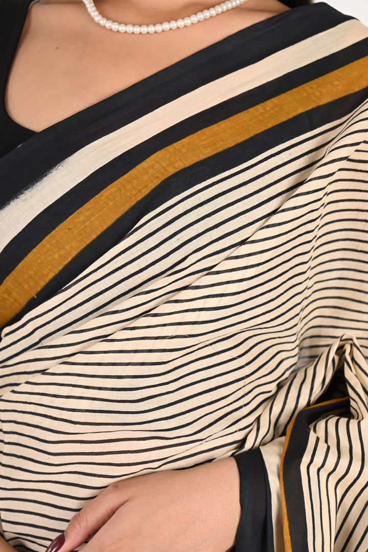 Conference Queen - Handblock Print Natural Dyed - Mulmul Cotton Saree