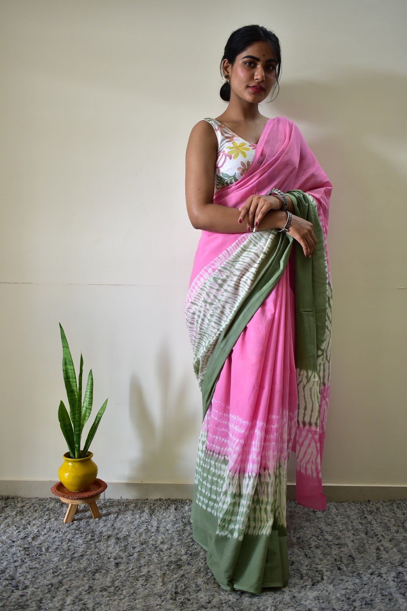 Gulabi Ishq - Pink Tie & Dye Shibori Print Natural Dyed - Mulmul Cotton Saree