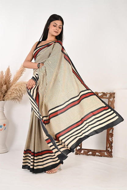 Endless Timesheet - Handblock Print Natural Dyed - Mulmul Cotton Saree