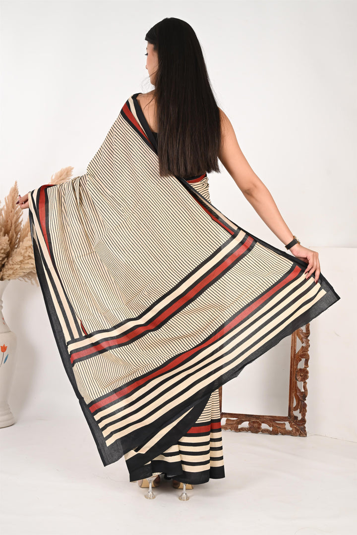 Endless Timesheet - Handblock Print Natural Dyed - Mulmul Cotton Saree