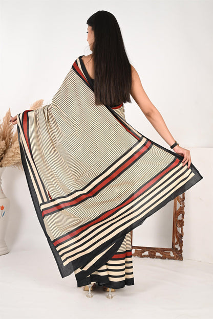 Endless Timesheet - Handblock Print Natural Dyed - Mulmul Cotton Saree