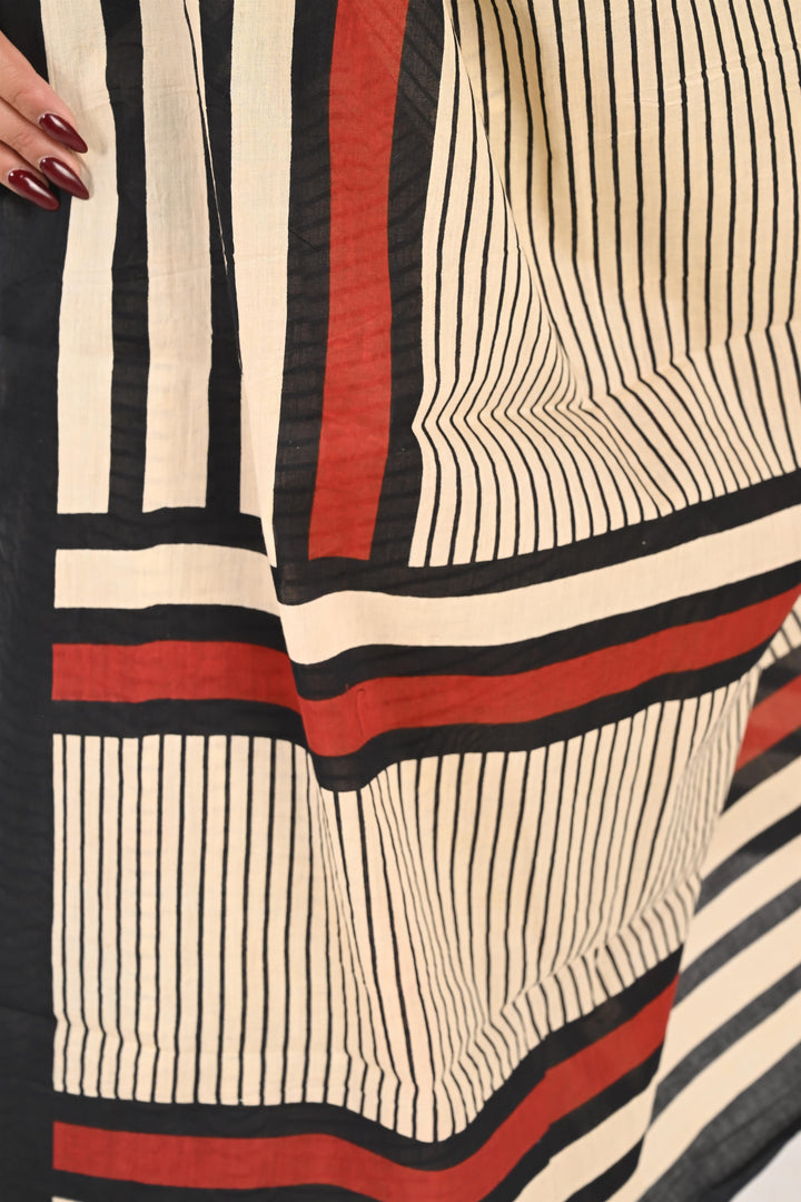 Endless Timesheet - Handblock Print Natural Dyed - Mulmul Cotton Saree