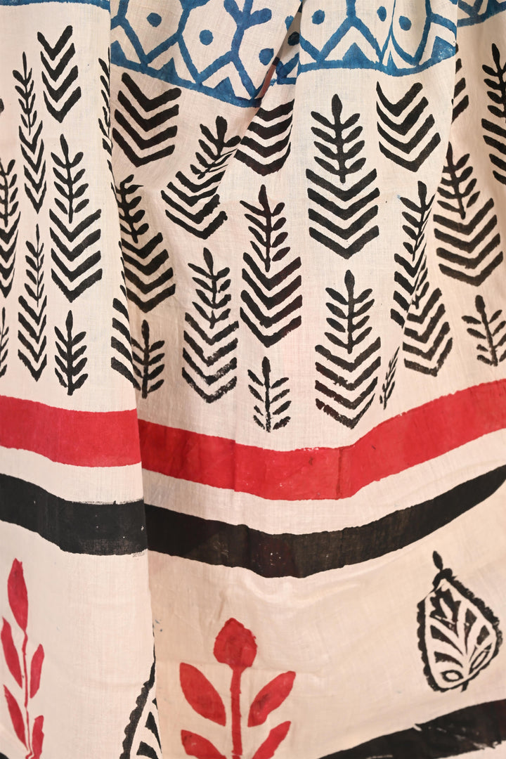 Cherry on Top – Handblock Print Mulmul Cotton Saree