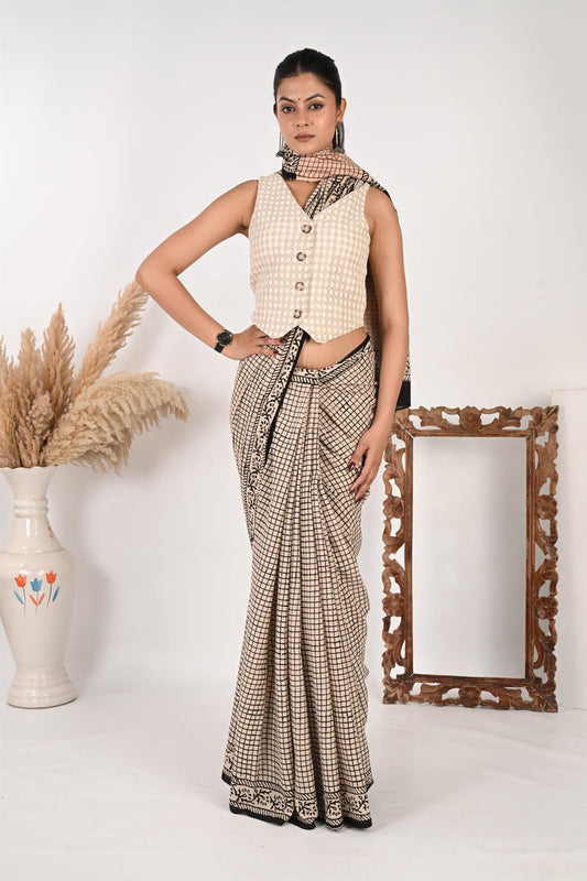 Office OOTD - Handblock Printed Mulmul Cotton Saree