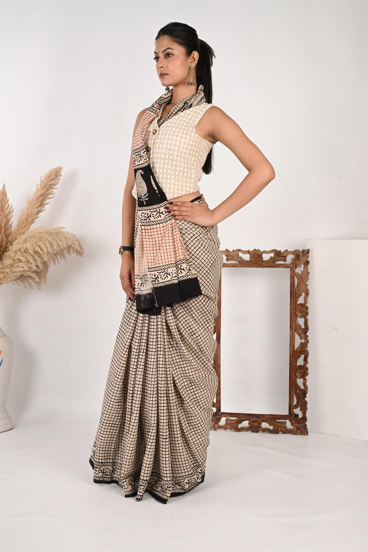 Office OOTD - Handblock Printed Mulmul Cotton Saree