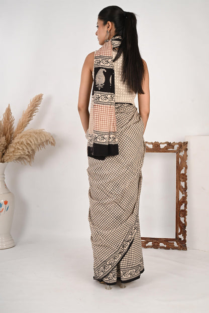 Office OOTD - Handblock Printed Mulmul Cotton Saree