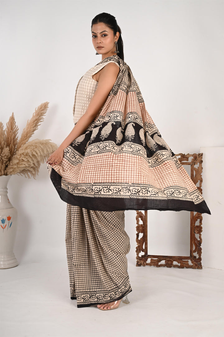 Office OOTD - Handblock Printed Mulmul Cotton Saree