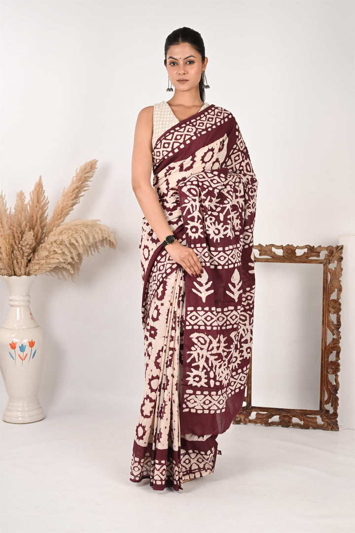 PPT(Pretty Perfect Timeless) - Batik Handblock Print Natural Dyed - Mulmul Cotton Saree