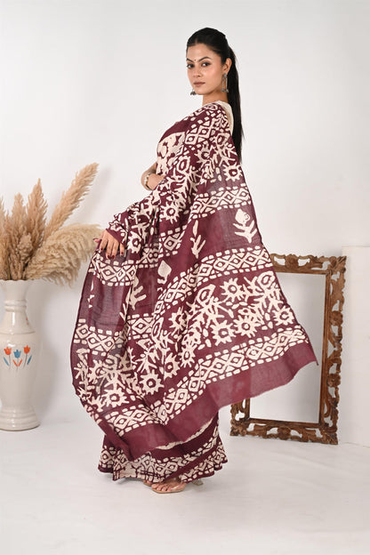 PPT(Pretty Perfect Timeless) - Batik Handblock Print Natural Dyed - Mulmul Cotton Saree