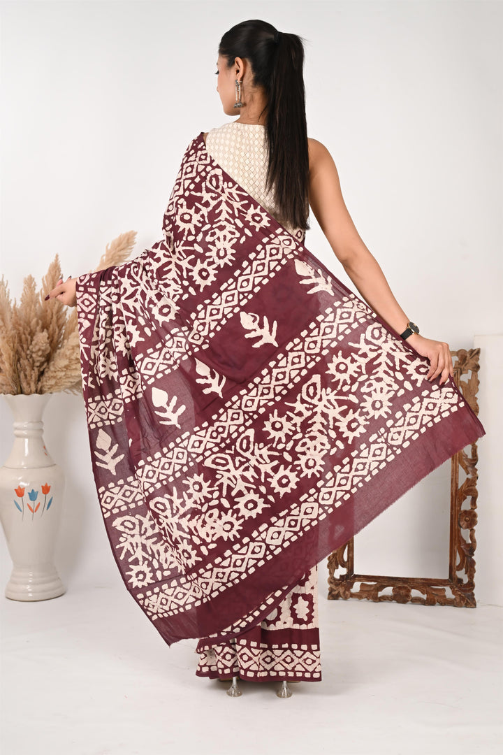 PPT(Pretty Perfect Timeless) - Batik Handblock Print Natural Dyed - Mulmul Cotton Saree