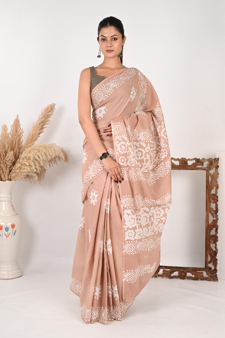Crucial Conversation - Handblock Print Natural Dyed - Mulmul Cotton Saree