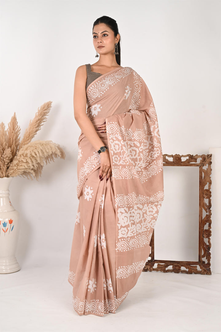 Crucial Conversation - Handblock Print Natural Dyed - Mulmul Cotton Saree