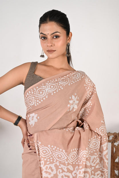 Crucial Conversation - Handblock Print Natural Dyed - Mulmul Cotton Saree