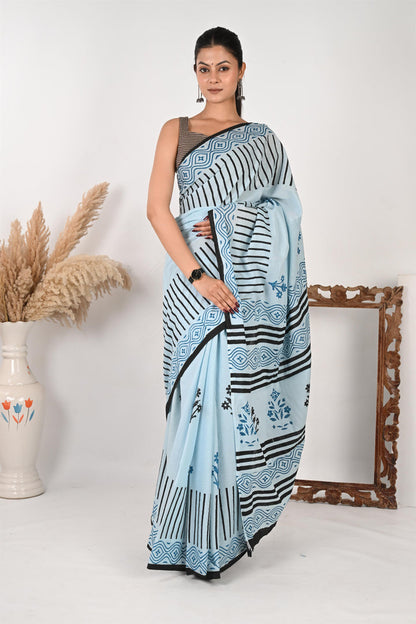 Minutes of Meeting - Handblock Print Natural Dyed - Mulmul Cotton Saree