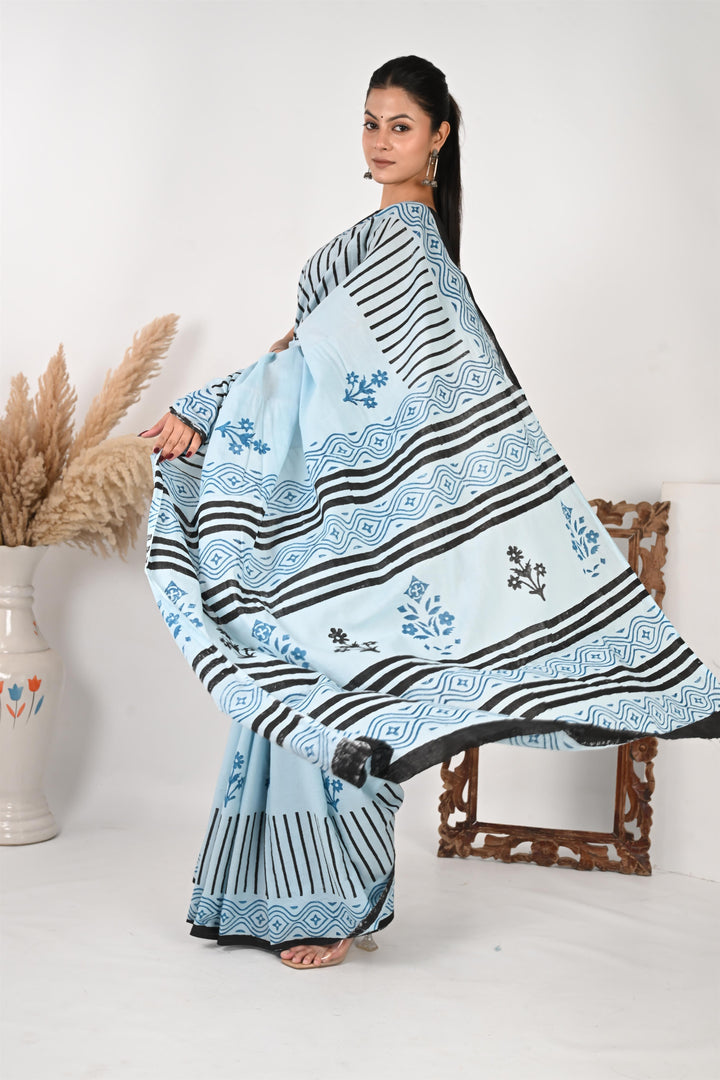 Minutes of Meeting - Handblock Print Natural Dyed - Mulmul Cotton Saree