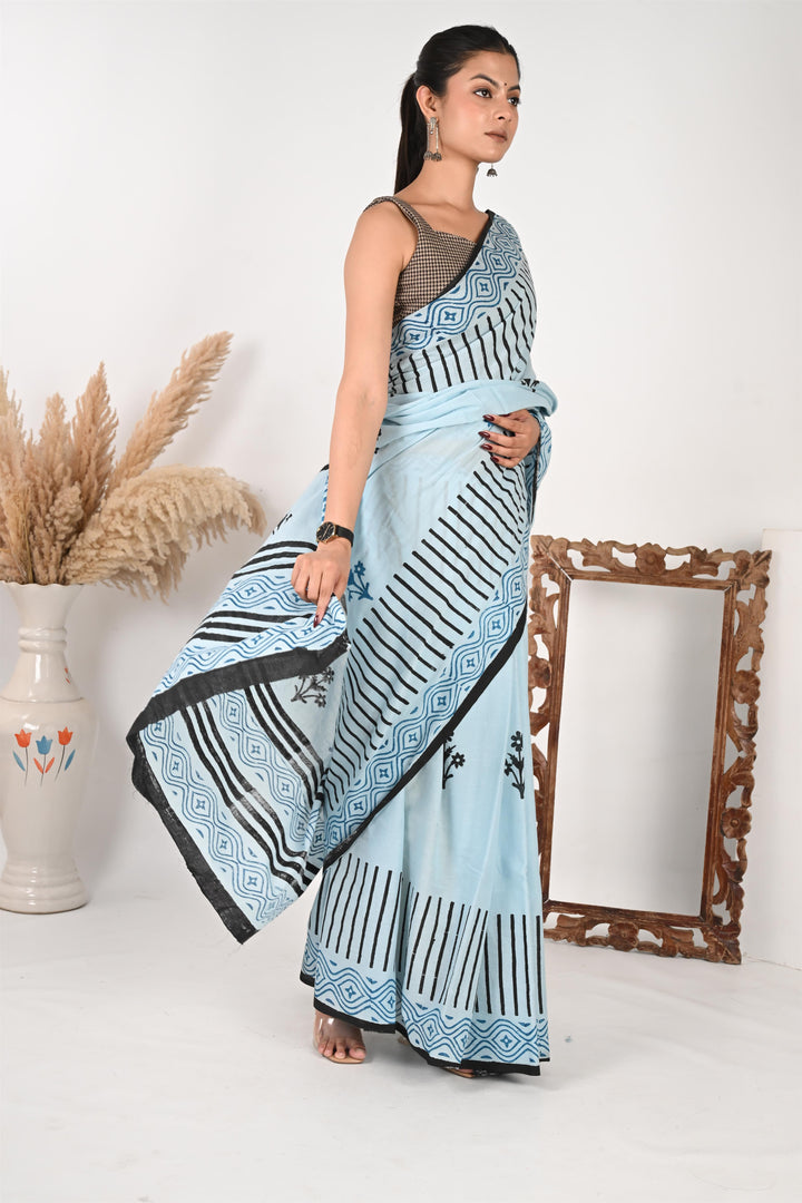 Minutes of Meeting - Handblock Print Natural Dyed - Mulmul Cotton Saree