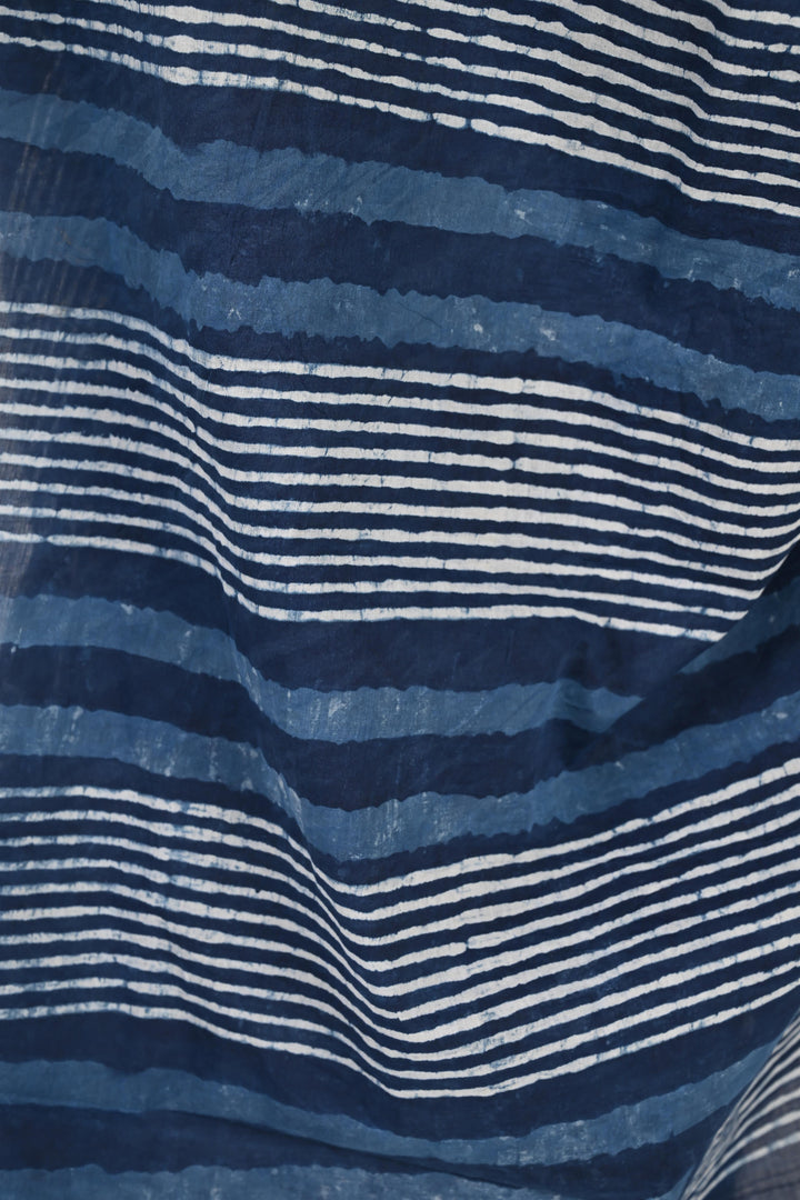 Logged In - Indigo Handblock Print Natural Dyed Mulmul Cotton Saree