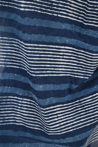 Logged In - Indigo Handblock Print Natural Dyed Mulmul Cotton Saree