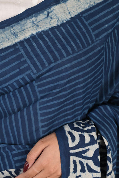 Workflow Wonder - Indigo Mulmul Handblock Saree