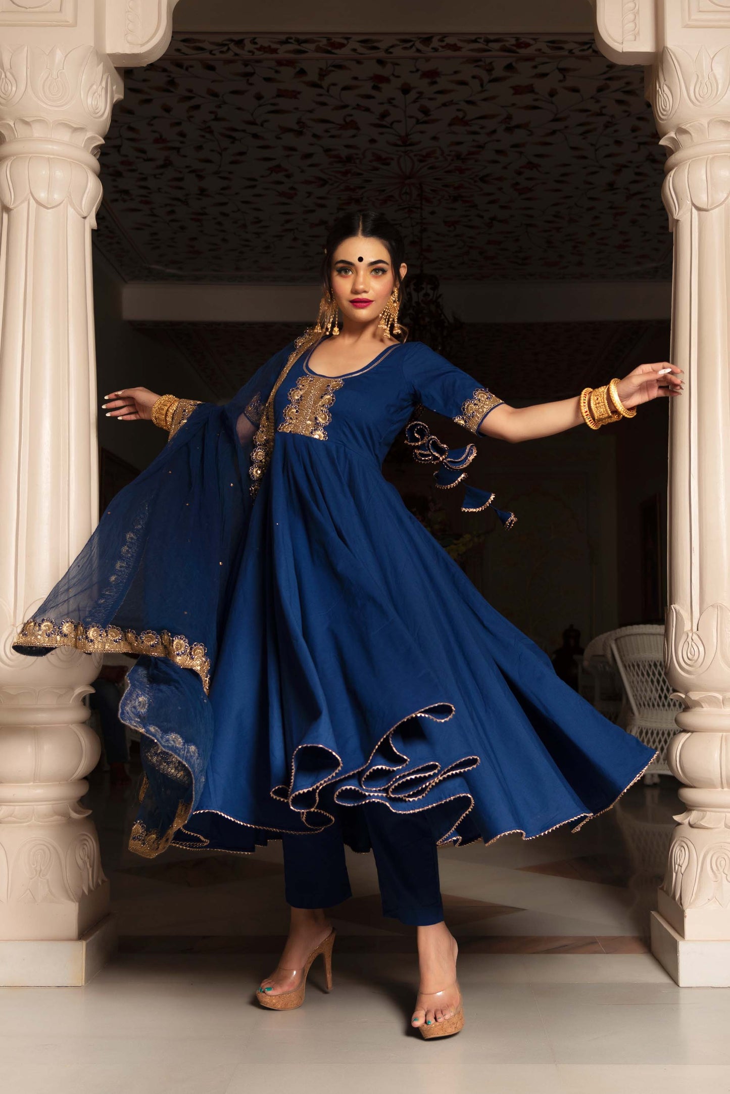 Jarokha Minakari Blue Anarkali Mohi fashion Jarokha Minakari Blue Anarkali Mohi fashion