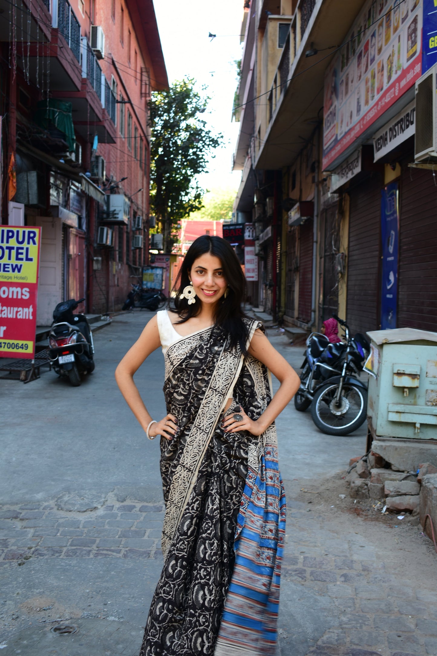 Raina - A Night of Elegance and Mystery - Handblock Print Natural Dyed - Mulmul Cotton Saree