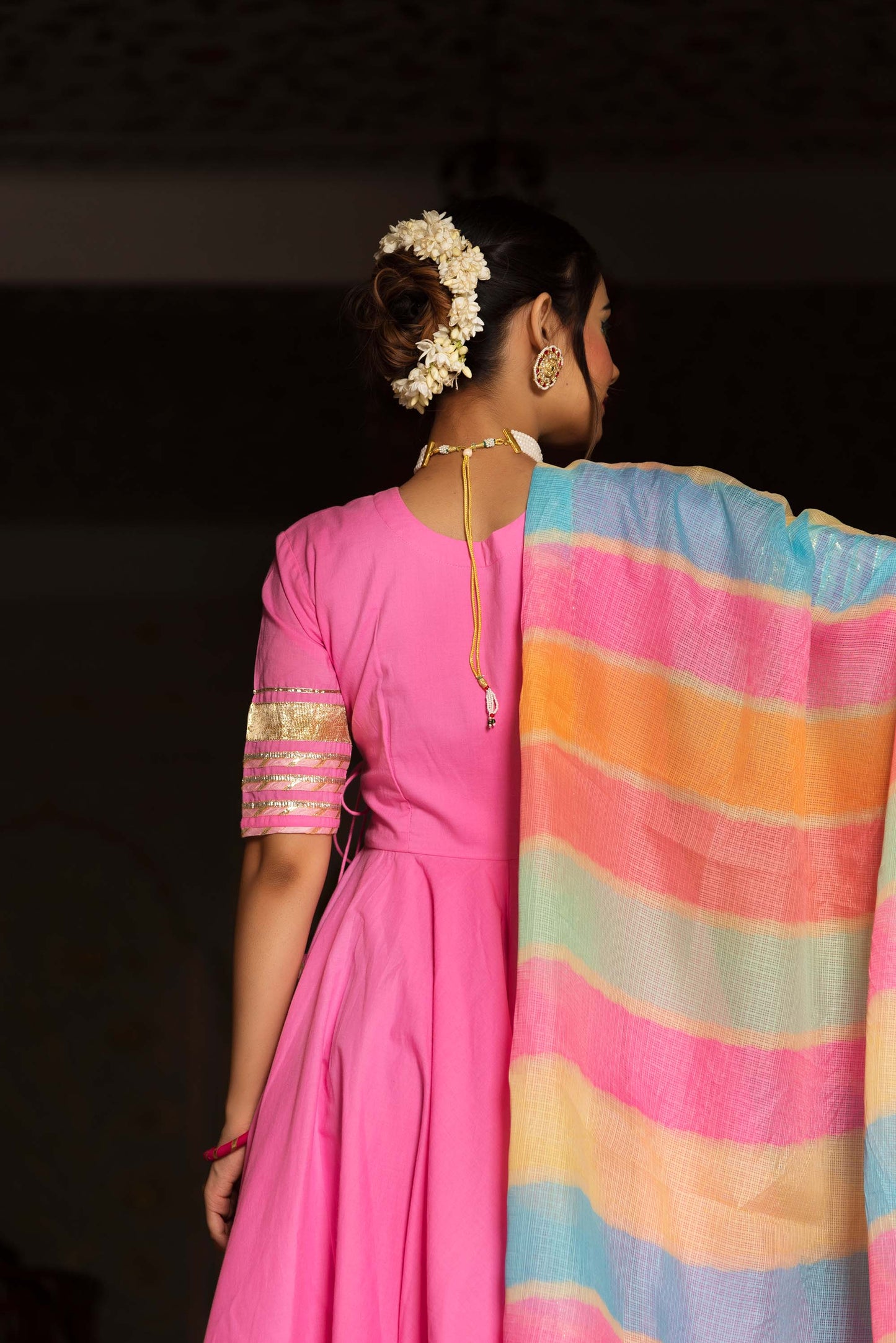 Jarokha Rose Pink Cotton Angrakha Set