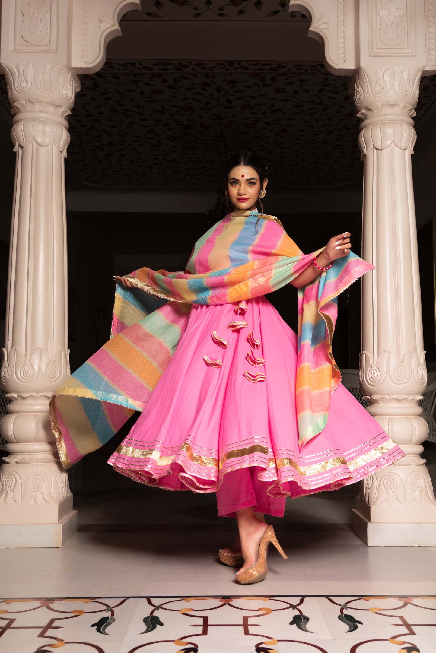 Jarokha Rose Pink Cotton Angrakha Set