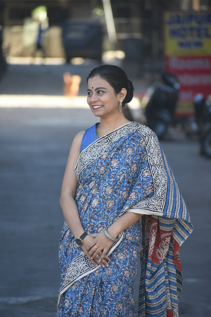 Shaam Mastani - A Symphony of Twilight Elegance - Handblock Print Natural Dyed - Mulmul Cotton Saree