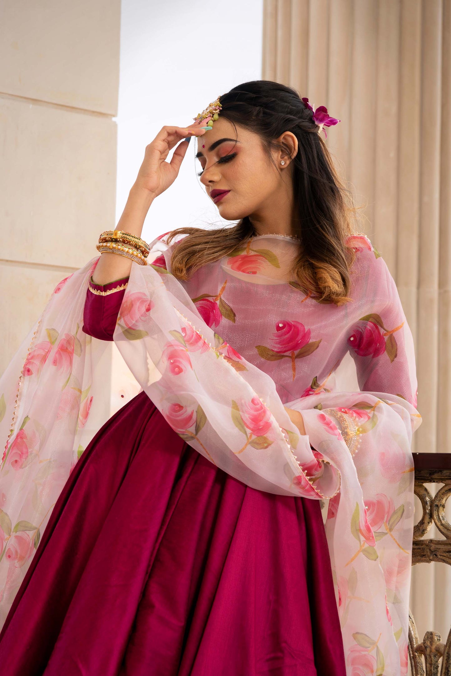 Ganguar Magenta Lilly Anarkali Set