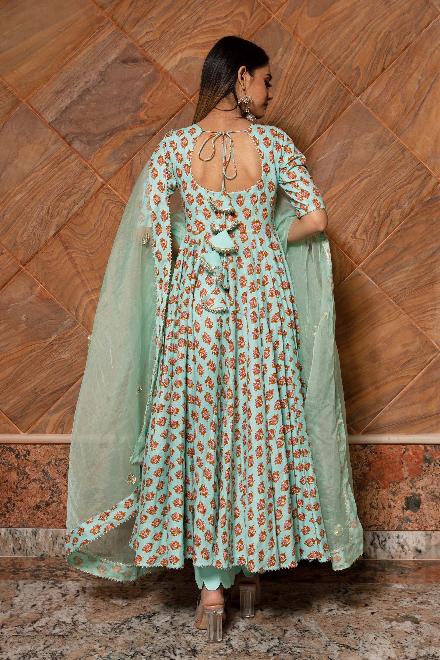 Ganguar Lily of Valley Hand Block Anarkali Set