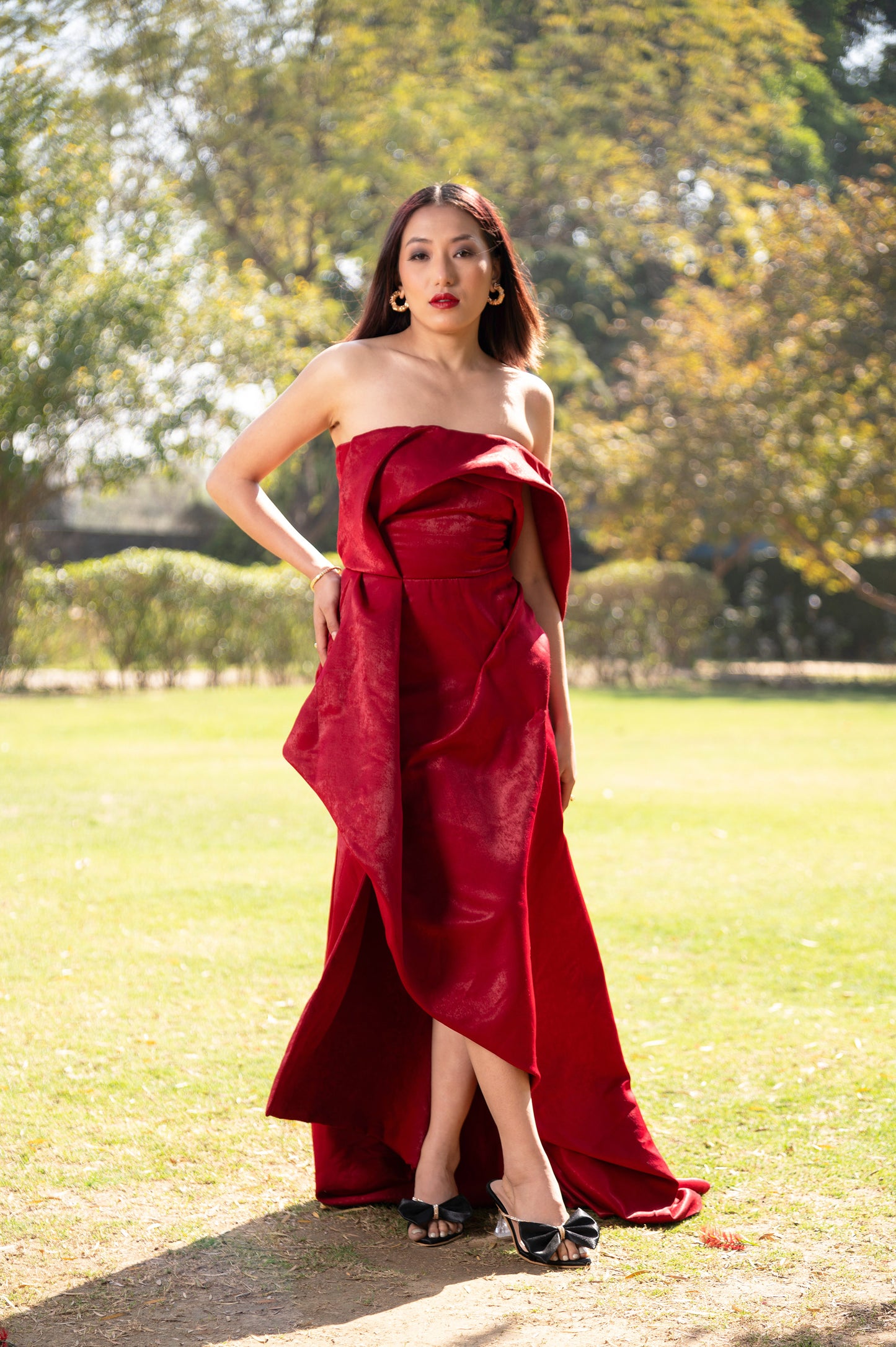 Red Rose Milano Satin Party Wear Gown
