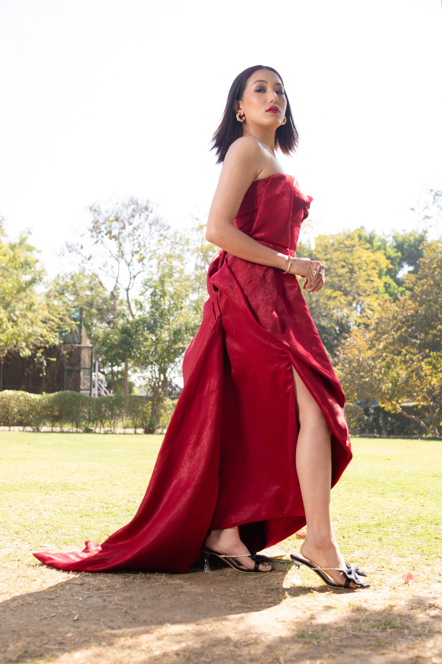 Red Rose Milano Satin Party Wear Gown