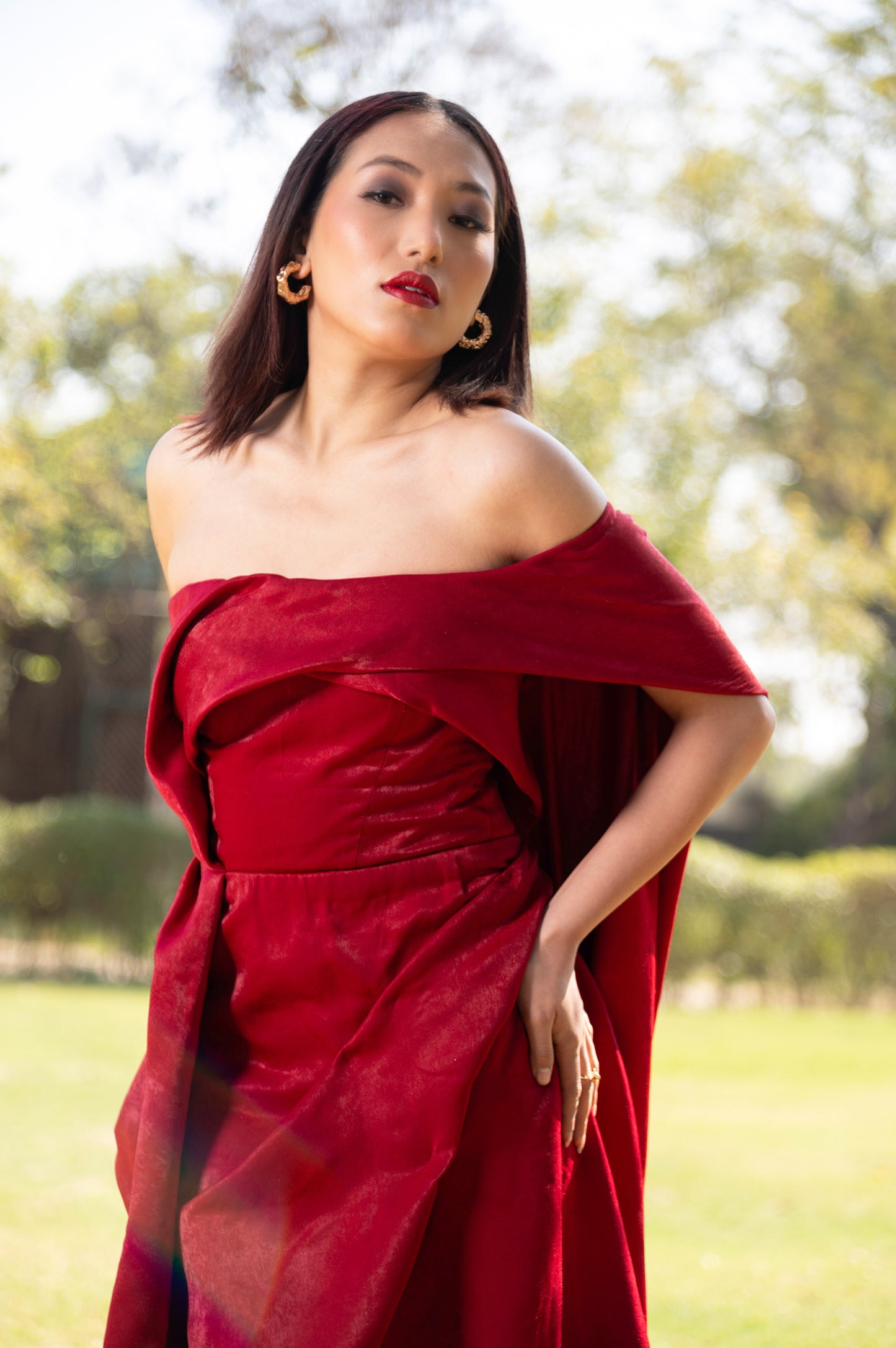 Red Rose Milano Satin Party Wear Gown