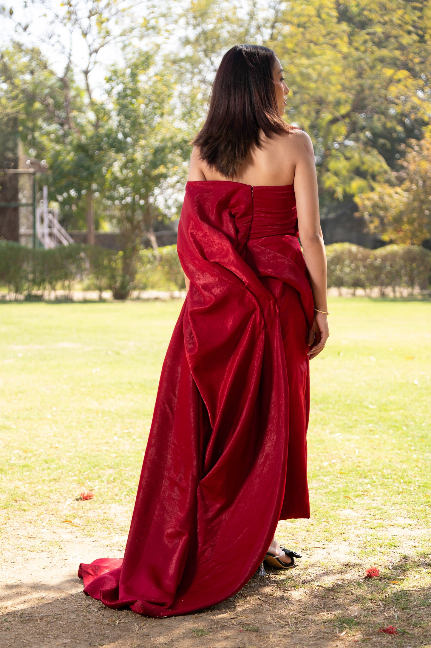 Red Rose Milano Satin Party Wear Gown