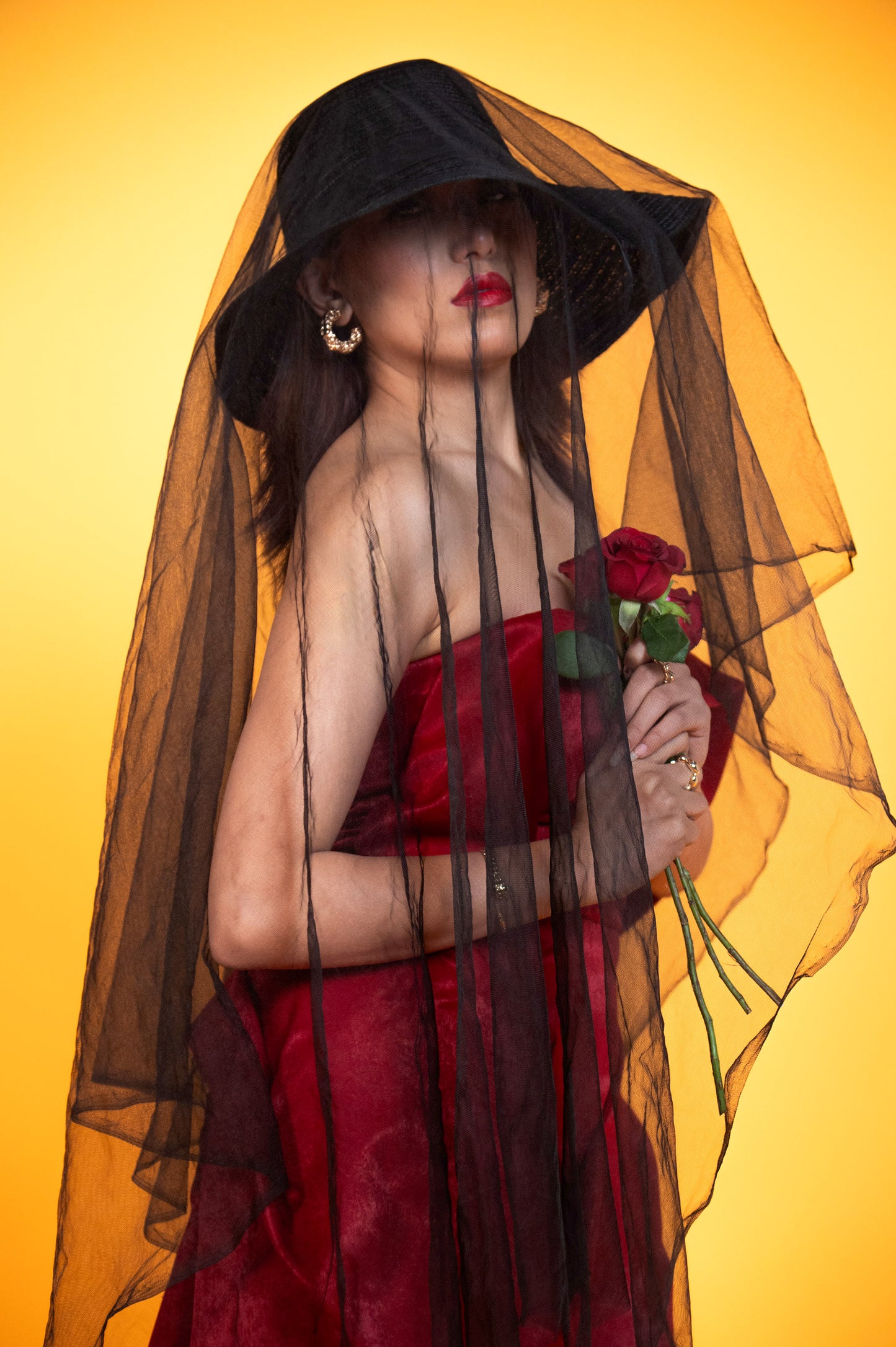 Red Rose Milano Satin Party Wear Gown