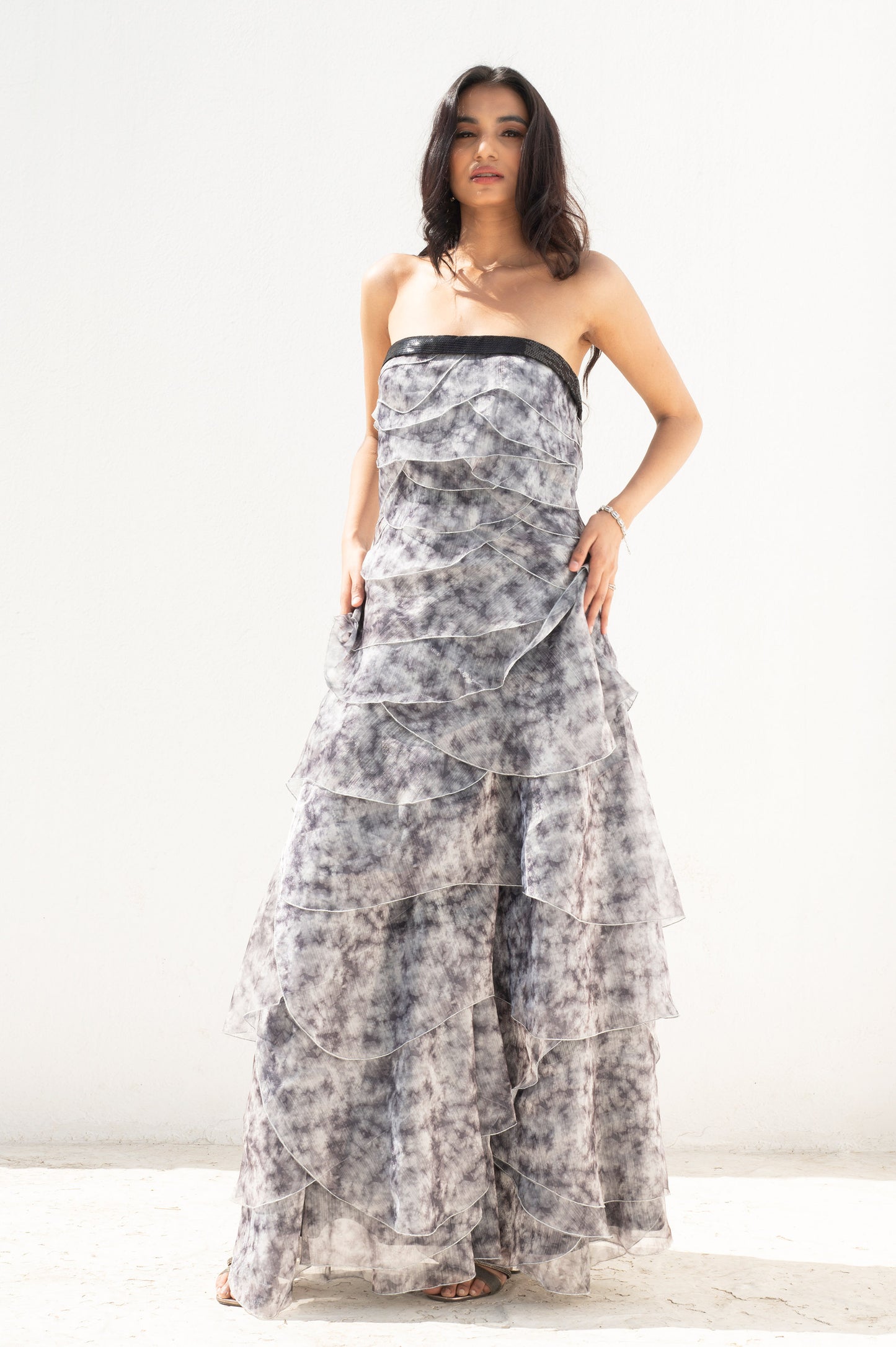 Mist flower Off White Organza Ruffled Dress