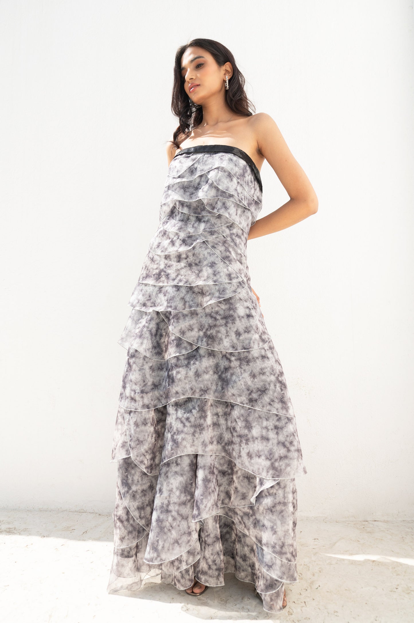 Mist flower Off White Organza Ruffled Dress