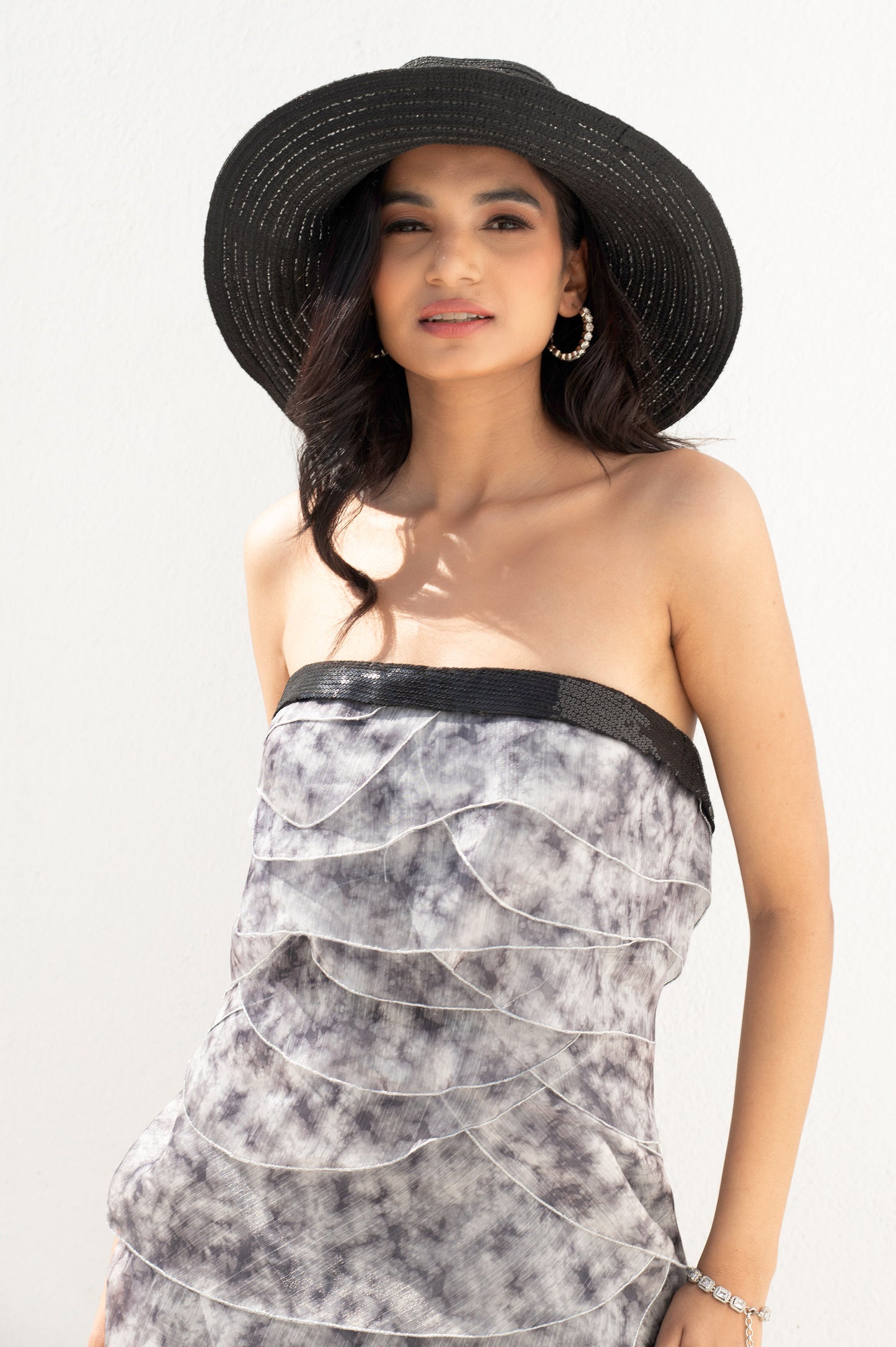 Mist flower Off White Organza Ruffled Dress