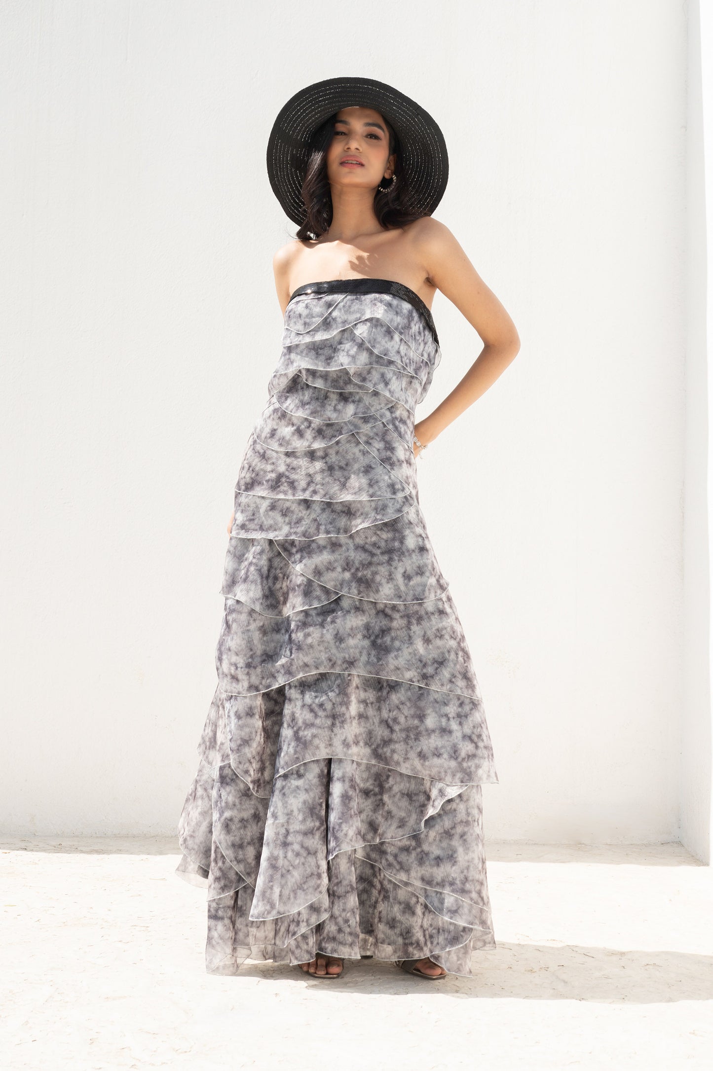 Mist flower Off White Organza Ruffled Dress