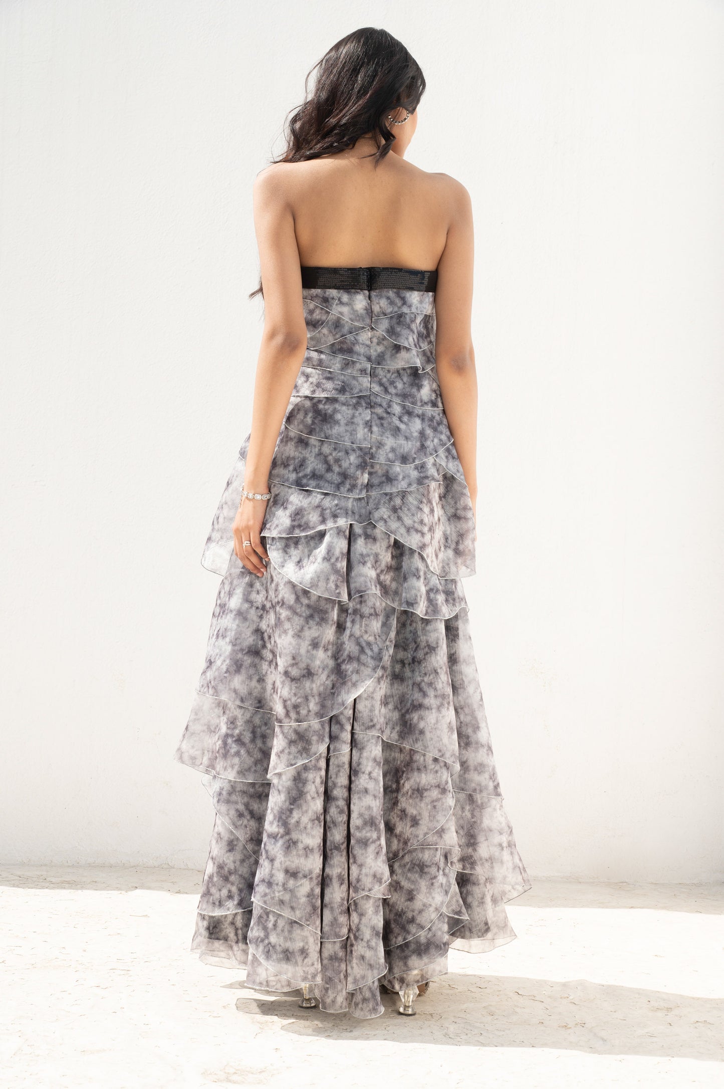 Mist flower Off White Organza Ruffled Dress