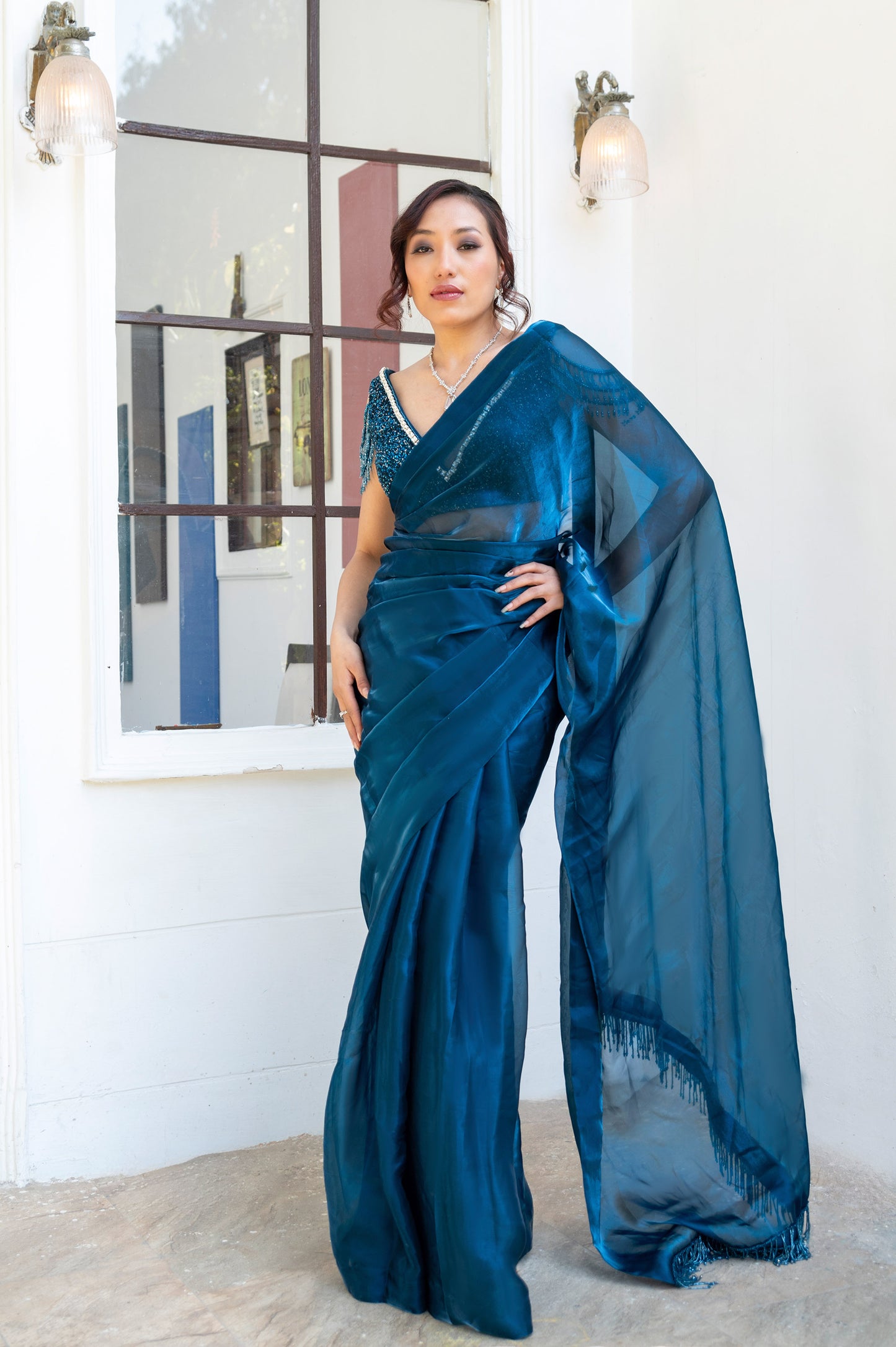Teal Bluebell Designer Saree
