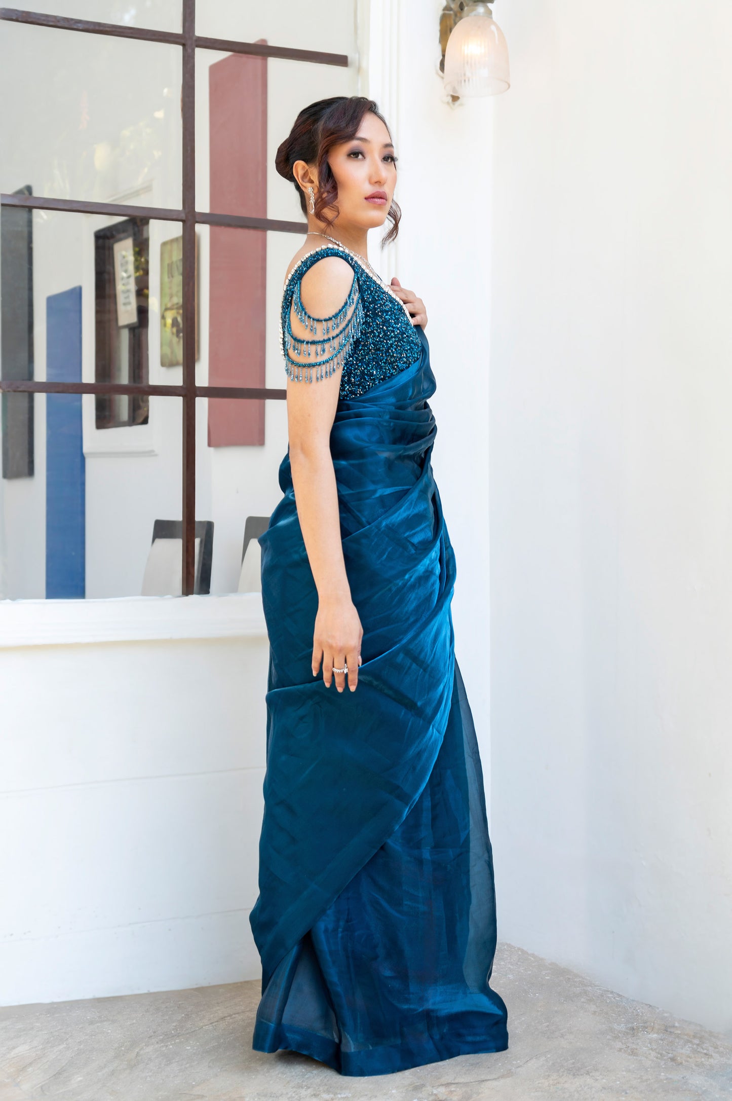 Teal Bluebell Designer Saree