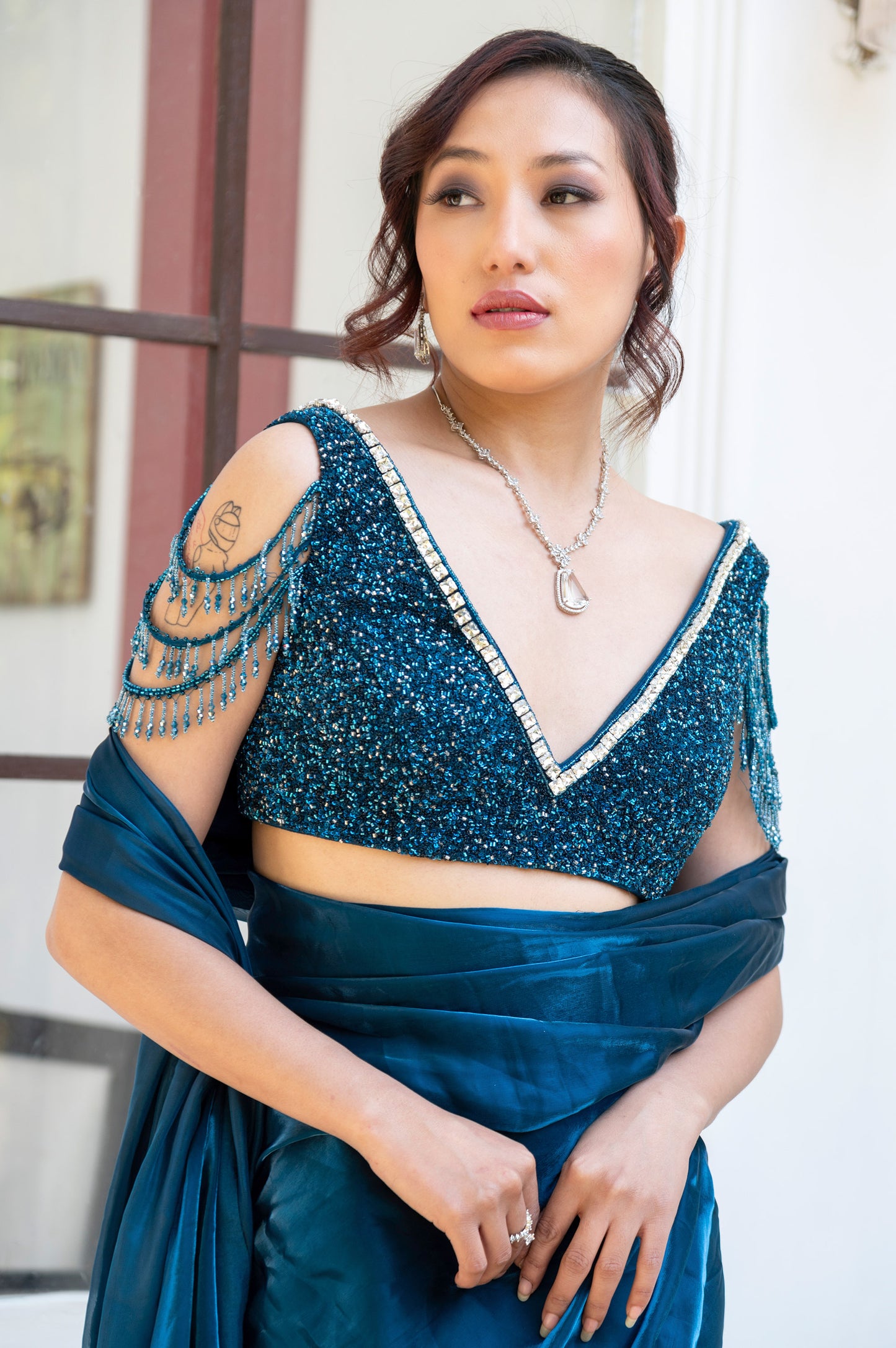 Teal Bluebell Designer Saree