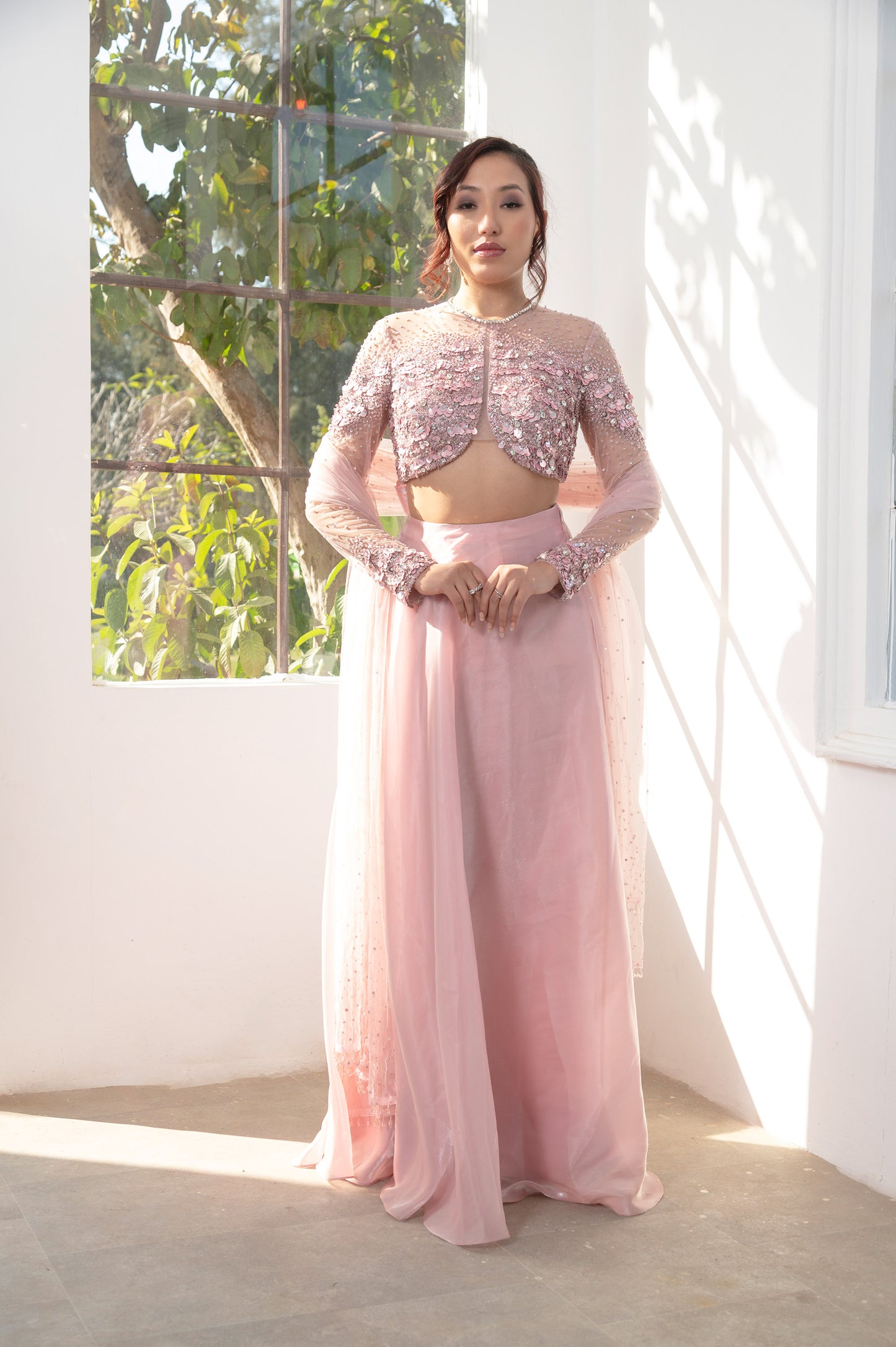 Petal Blush Pink Satin Hand Embroidered Bridesmaid Set