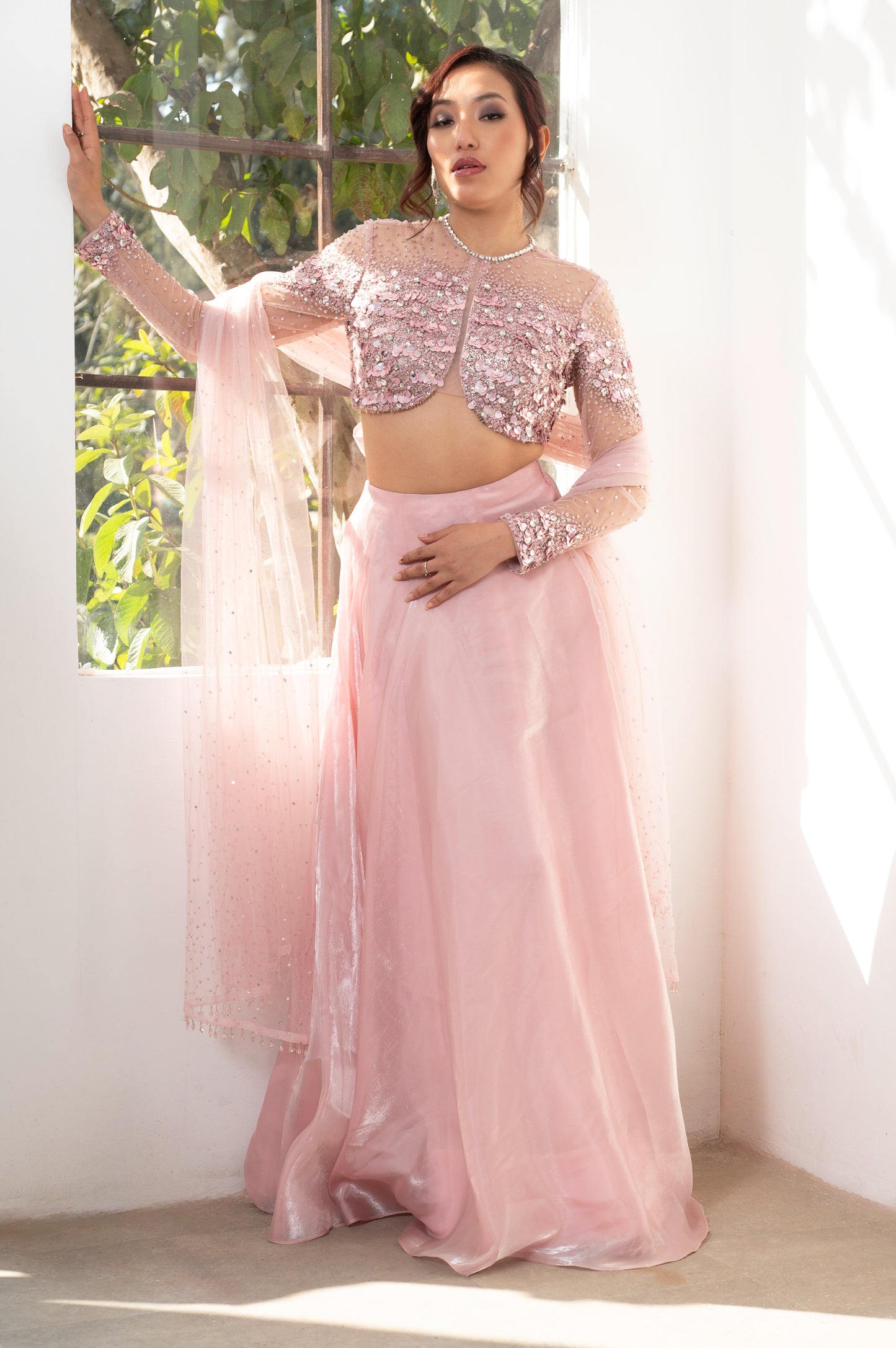 Petal Blush Pink Satin Hand Embroidered Bridesmaid Set