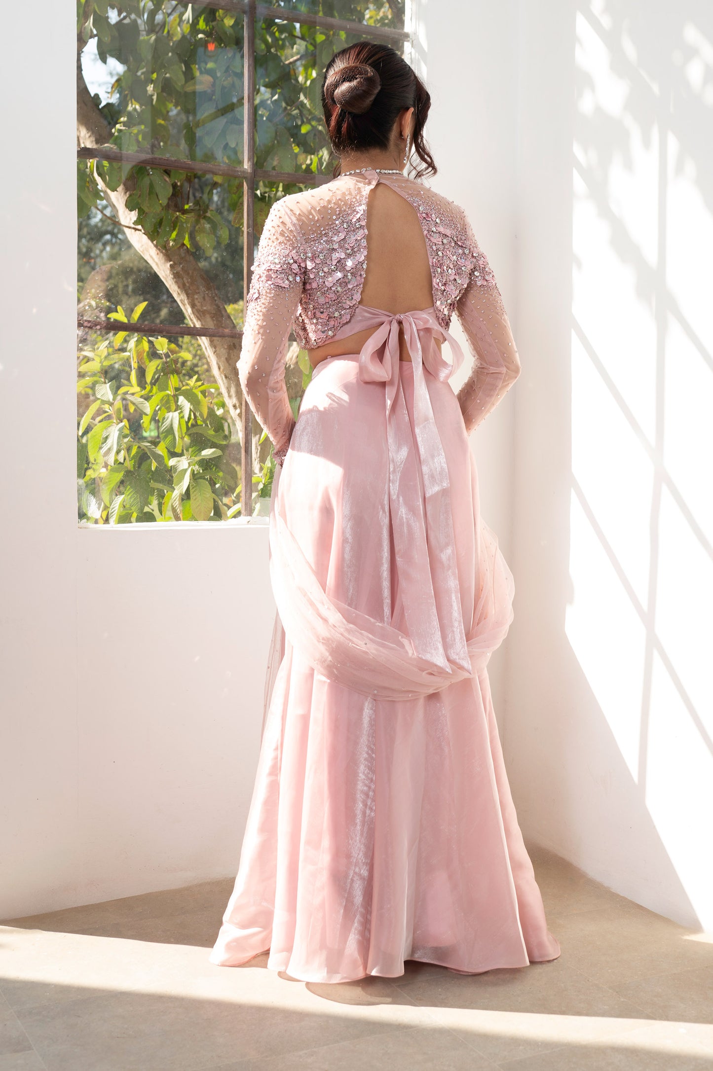 Petal Blush Pink Satin Hand Embroidered Bridesmaid Set